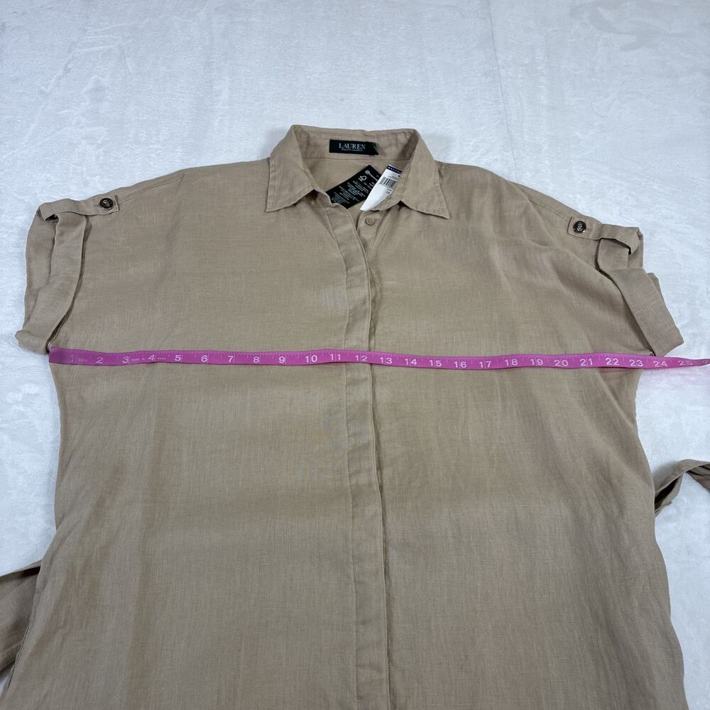 NWT Lauren Ralph Lauren Tie Front Linen Shirt Dress Sz 12 Lauren Khaki Charity - Picture 7 of 14